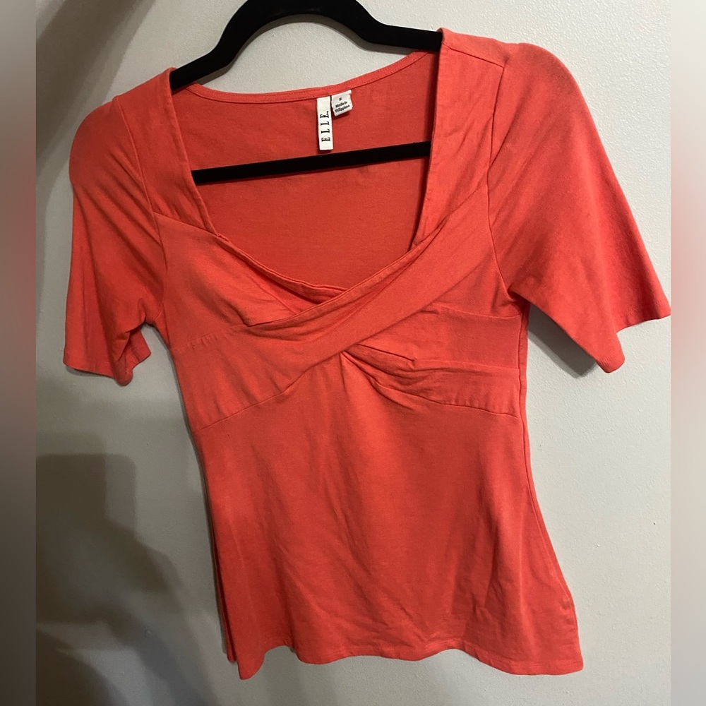 Elle Orange Criss Cross Short Sleeve Top